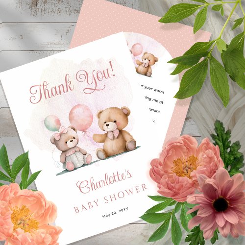 Teddy Bears Its A Girl Bearly Wait Baby Shower Thank You Card