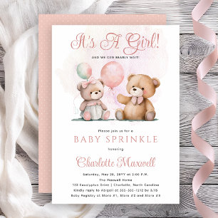 Teddy Bears It's A Girl Bearly Wait Baby Sprinkle Invitation