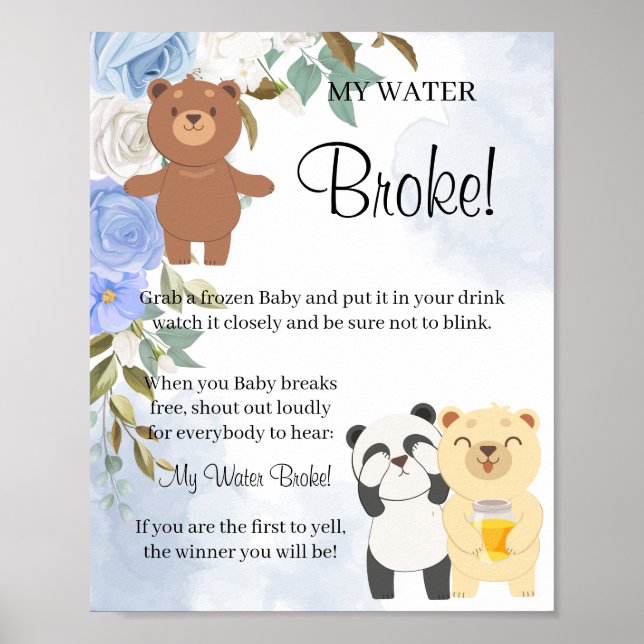 Teddy Bears My Water Broke Shower game sign (Front)