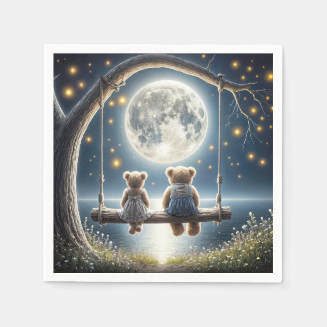 Teddy Bears On a Swing In the Moonlight Napkins (Front)
