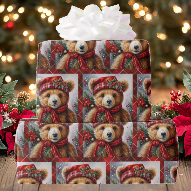 Teddy Bears on Christmas Plaid Roll of Wrapping Paper (Creator Uploaded)