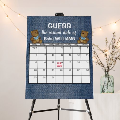 Teddy Bears On Denim Baby Shower Foam Board