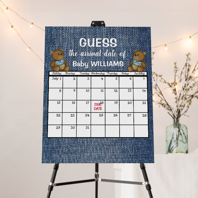 Teddy Bears On Denim Baby Shower Foam Board (In Situ (Stand))