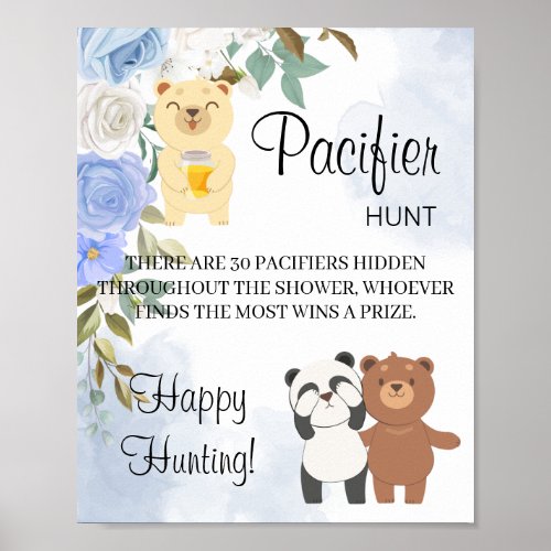 Teddy Bears Pacifier Hunt Baby Shower Game Sign