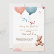 Teddy Bear's Party: Gender Reveal Invitation