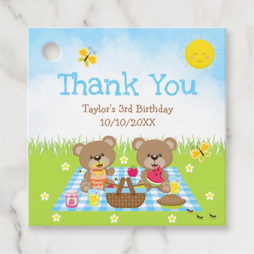 Teddy Bears Picnic Birthday Blue Gingham Thank You Favor Tags