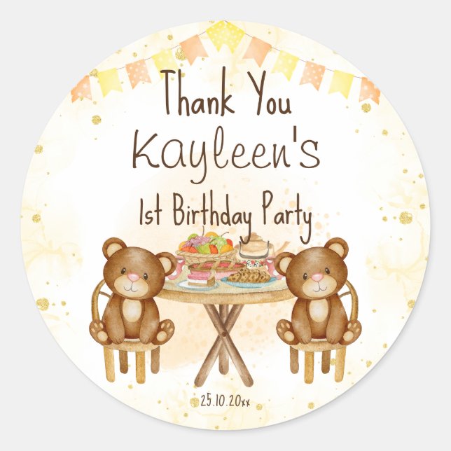 Teddy bears picnic birthday party favor classic round sticker (Front)