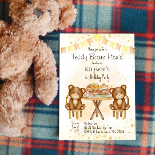 Teddy bears picnic birthday party invitation