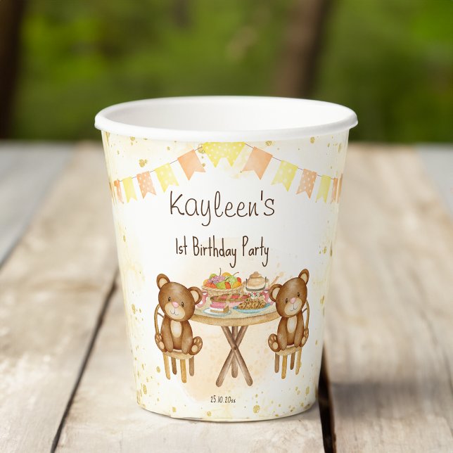 Teddy bears picnic birthday party  paper cups (Teddy bears picnic birthday party paper cups cute teddy bears at the picnic table)