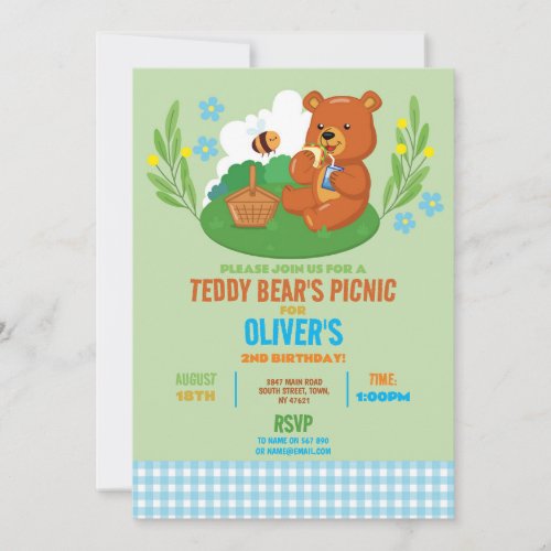 Teddy Bears Picnic Birthday Party Park Blue Invitation