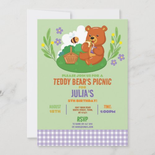 Teddy Bears Picnic Birthday Party Park  Invitation