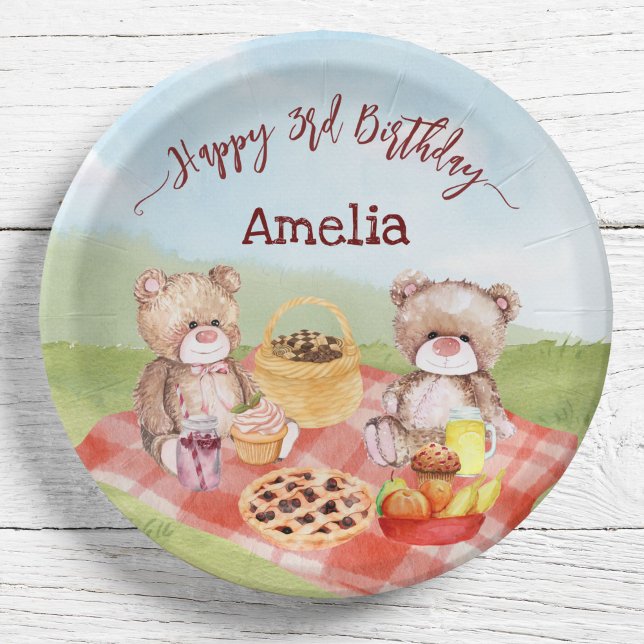 Teddy bears picnic birthday party personalized paper plates (Creator Uploaded)