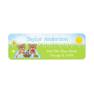 Teddy Bears Picnic Boy Blue Gingham Label