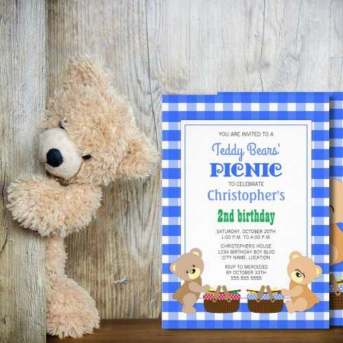 Teddy Bears Picnic Boys Birthday Party Invitation