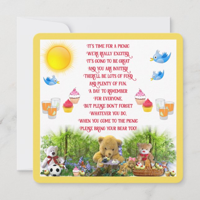 Teddy Bears' Picnic Party Invitation (Front)