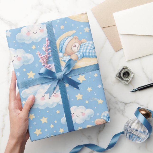 Teddy Bears Sleeping On the Moon Wrapping Paper (Gifting)