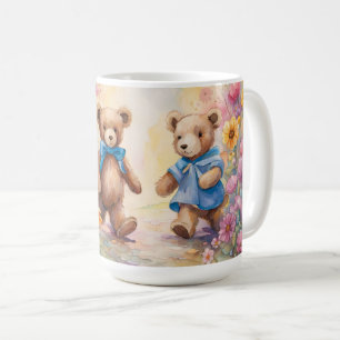 Teddy bears strolling In a Pastel Garden Coffee Mug