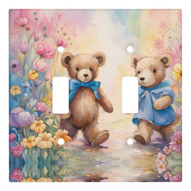 Teddy bears Strolling In a Pastel Garden Light Switch Cover (Front)