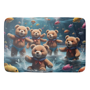 Teddy Bears Swimming in a Pool of Fish Bath Mat