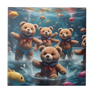Teddy Bears Swimming in a Pool of Fish Ceramic Tile