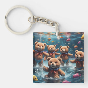 Teddy Bears Swimming in a Pool of Fish Keychain