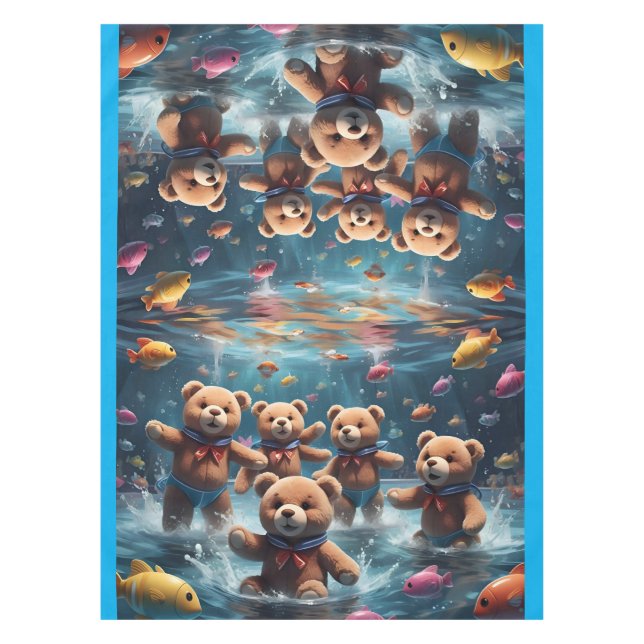 Teddy Bears Swimming in a Pool of Fish Tablecloth (Front)