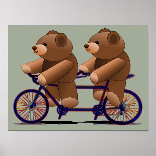 Teddy Bears Tandem Bicycle Print