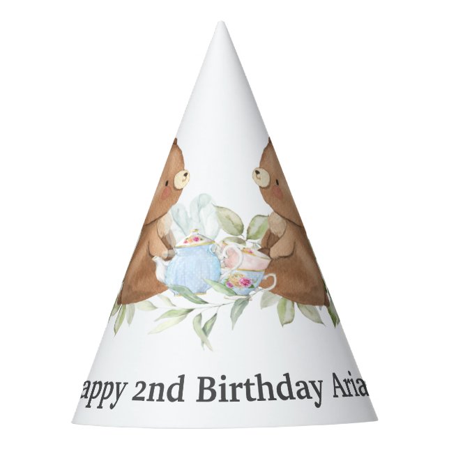 Teddy Bears Tea Party Birthday Cone  Party Hat (Front)