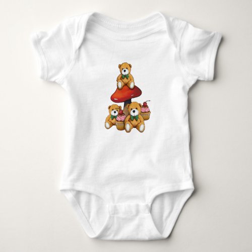 Teddy BearsToadstool Cupcakes Original Art Baby Bodysuit