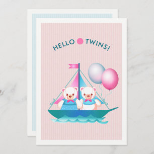 Teddy Bears Twin Girl & Boy Baby Shower Invitation