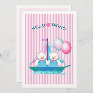 Teddy Bears Twin Girls Baby Shower Invitation