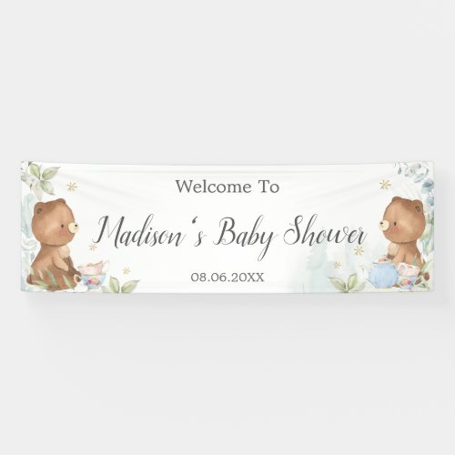 Teddy Bears Twins Baby Shower Backdrop Welcome Banner