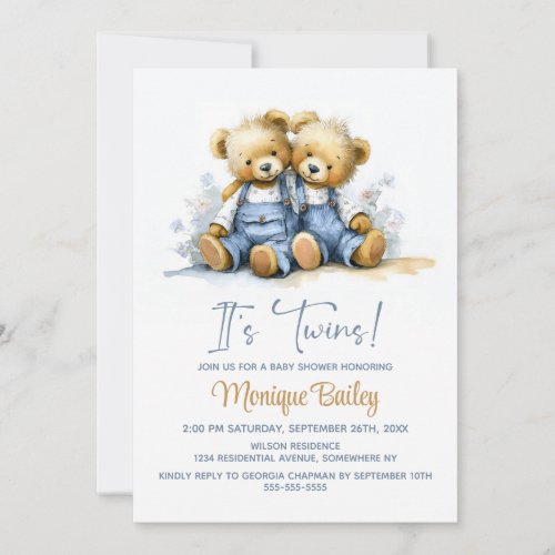 Teddy Bears Twins Baby Shower Invitation