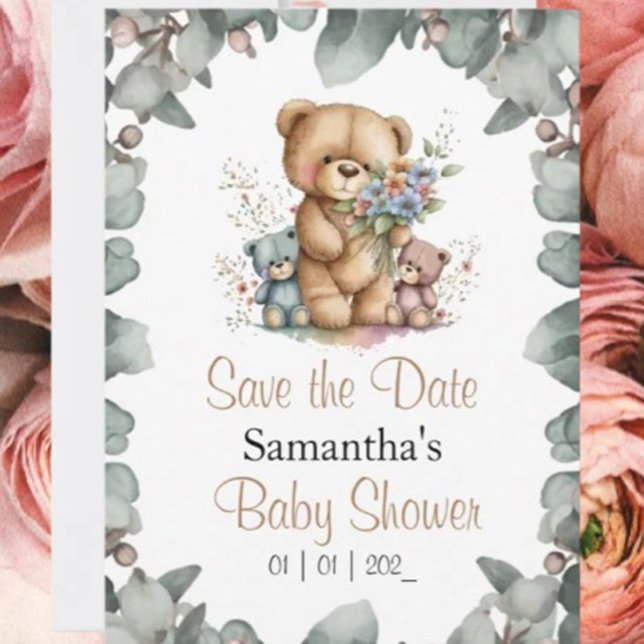 Teddy Bears Twins Watercolor  the Date  Invitation (It’s going to be a bear-y wonderful time as we shower our little one with affection!)