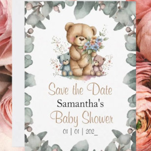 Teddy Bears Twins Watercolor  the Date Postcard