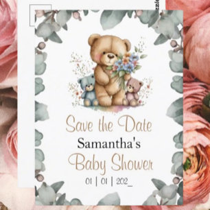 Teddy Bears Twins Watercolor the Date Postcard