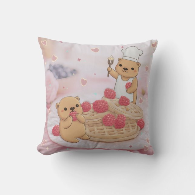 Teddy Bears & Waffles Throw Pillow (Front)