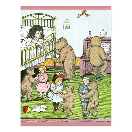 Teddy Bears Waltz with Dolls Postcard