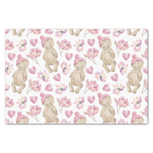 Teddy bears Watercolor Floral on White Tissue Paper
