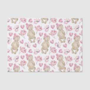 Teddy bears Watercolor Floral on White Tissue Paper