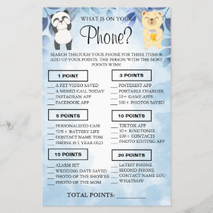 Teddy Bears What is on your phone Shower game card Flyer