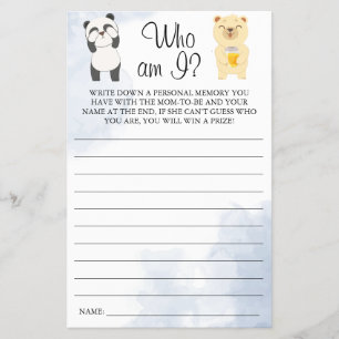 Teddy Bears Who am I Baby shower game card Flyer