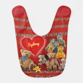 Teddy Bears with Baby's Name Baby Bib