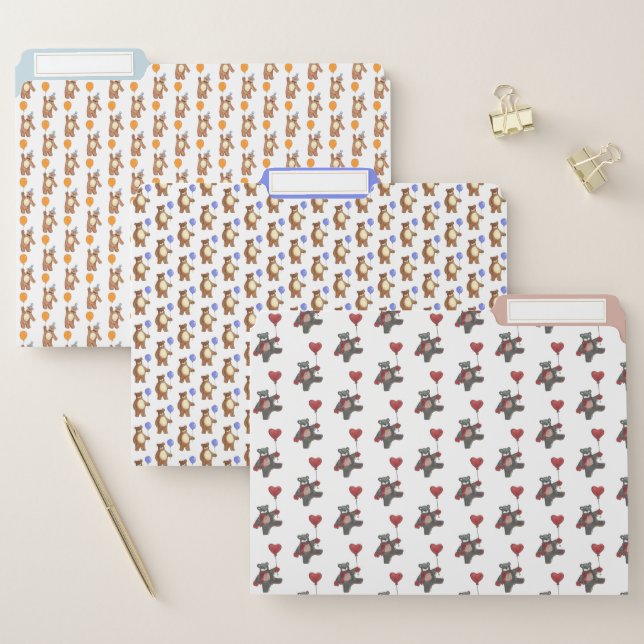 Teddy Bears with Balloons Tiled File Folder (Set)