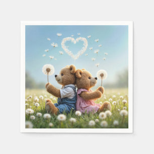 Teddy Bears With Dandelion Heart Napkins