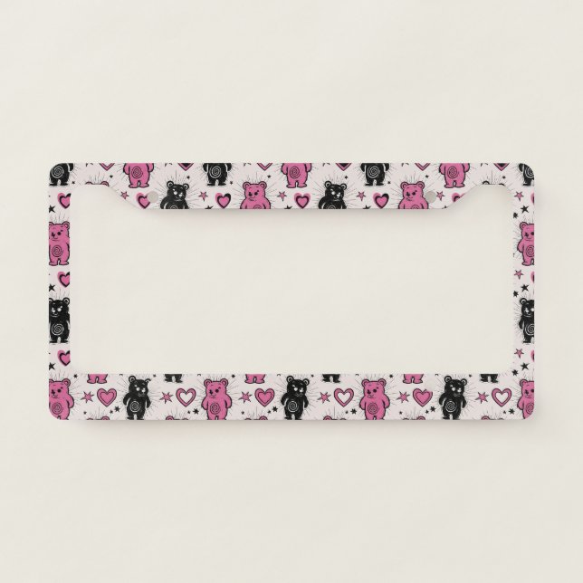 Teddy Bears with Hearts and Pink - Valentines (4) License Plate Frame (Front)