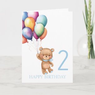 Teddy Blue 2nd Birthday Balloons Card