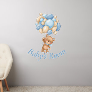 Teddy Blue Balloon Baby's Room Wall Decal