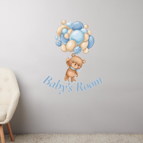 Teddy  Blue Balloon Babys Room   Wall Decal