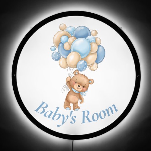 Teddy  Blue Balloon Babys Room   Wall Decal LED Sign